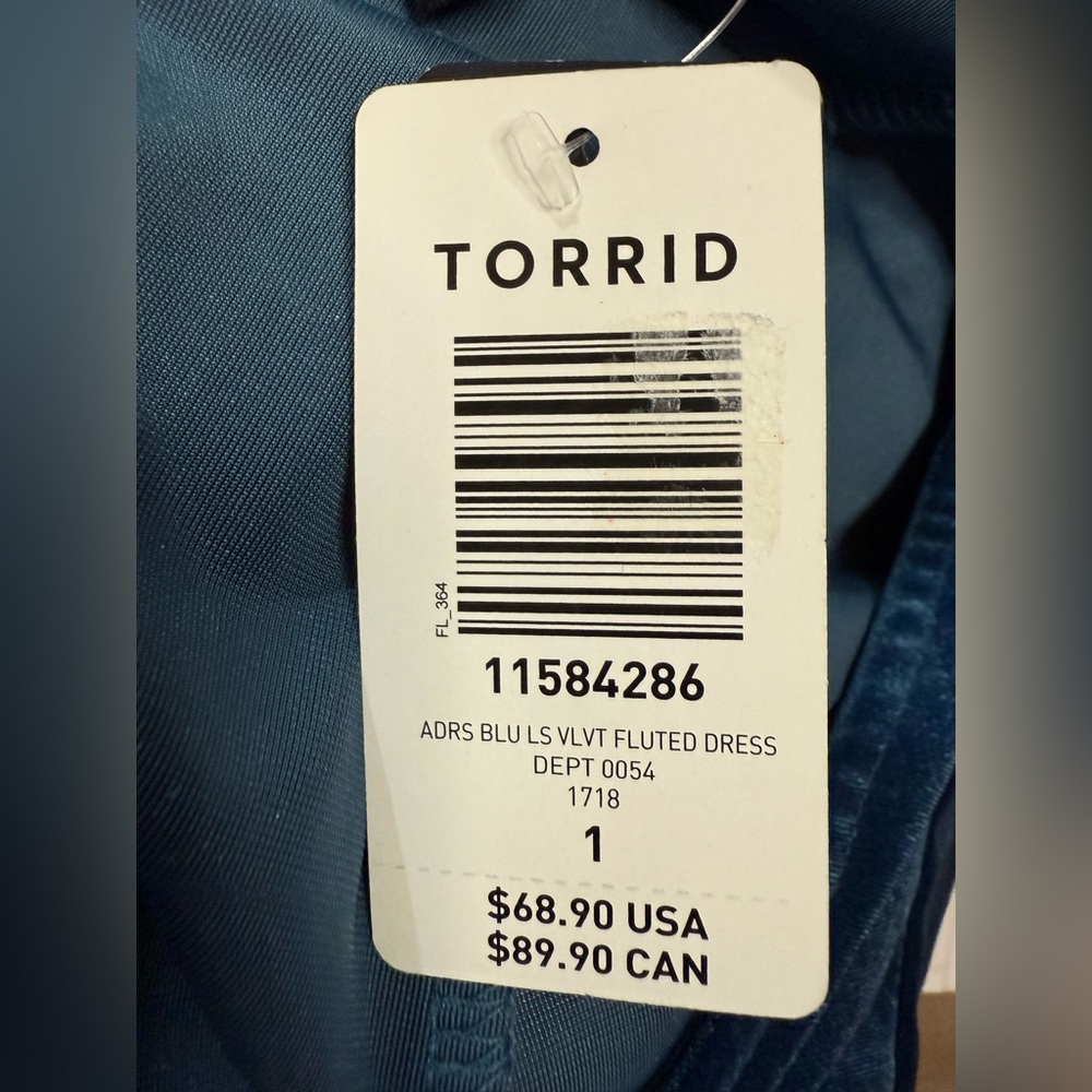 Torrid Mini Velvet Fluted Dress Blue Long Sleeve Size 1 NWT New - Picture 11 of 14